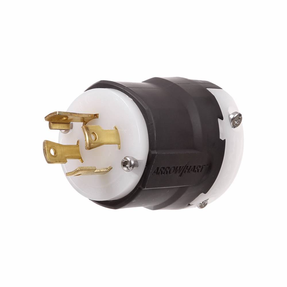 EATON Eaton Wiring Devices Arrow Hart™ Hart-Lock® Safety Grip™ AHL1430P Straight Locking Plug, 125/250 VAC, 30 A, 3 Poles, 4 Wires, Yellow