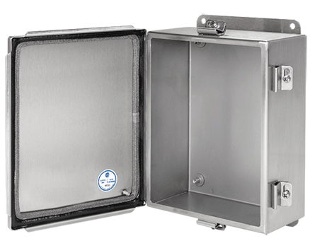 Hoffman A1008CHEMCSS Type EMC Junction Box, 10 in H x 8 in W x 4 in D, Continuous Hinged/Screw Clamp Cover, NEMA 4X/IP66 NEMA Rating, 304 Stainless Steel