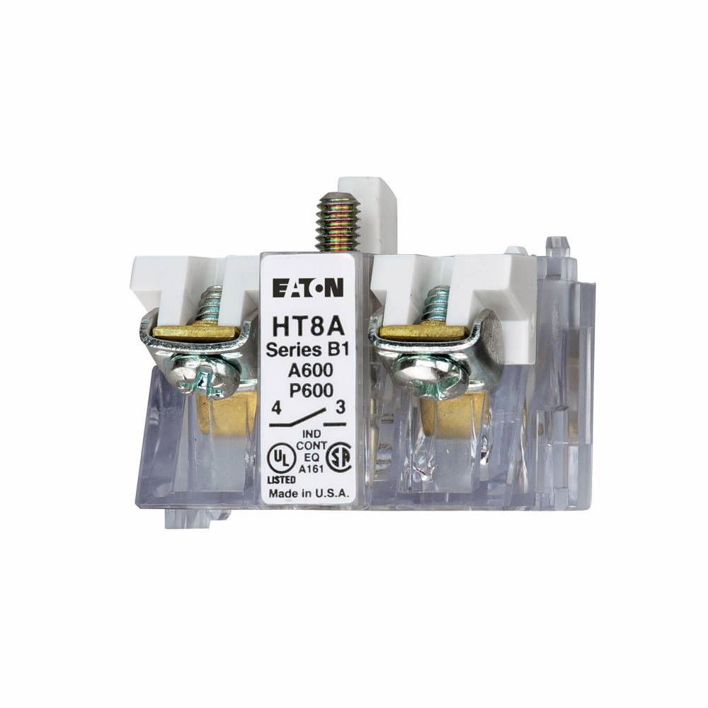 EATON HT8A HT800 Oil/Watertight Contact Block, 30.5 mm, 1NO Contact, 12 A at 600 VAC Contact, Gold Plated Contact, Momentary Action, White