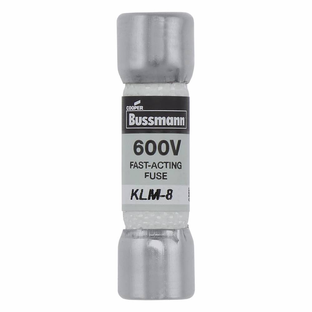 Bussmann KLM-8 Fast Acting Fuse, 8 A, 600 VAC/VDC, 100/50 kAIC Interrupt, Class: Supplemental, Cartridge Body