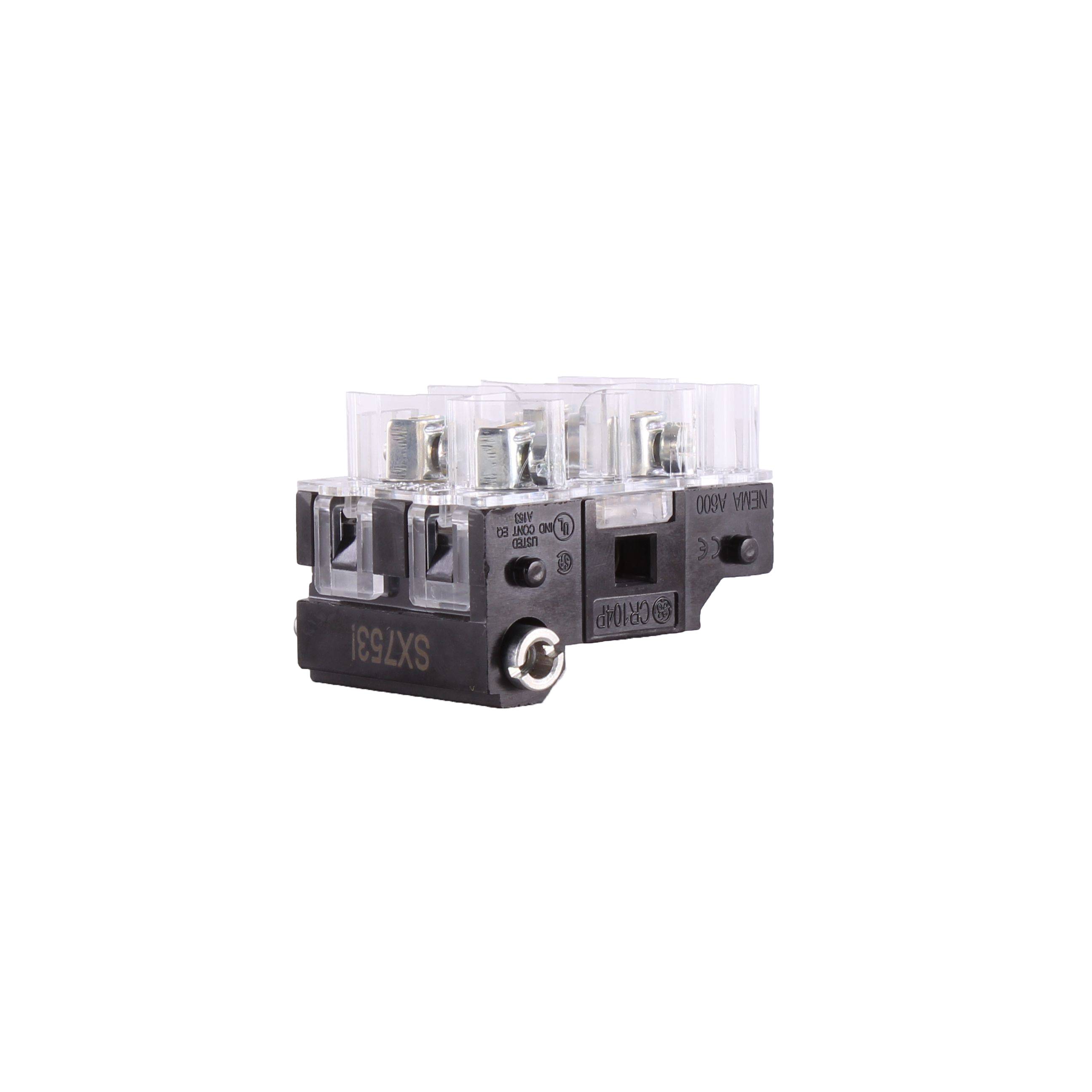 GE CR104PXC91 Standard Contact Block, 30.5 mm, 1NC-1NO Contact, 10 A at 600 VAC/VDC Contact, Silver Alloy Contact, White