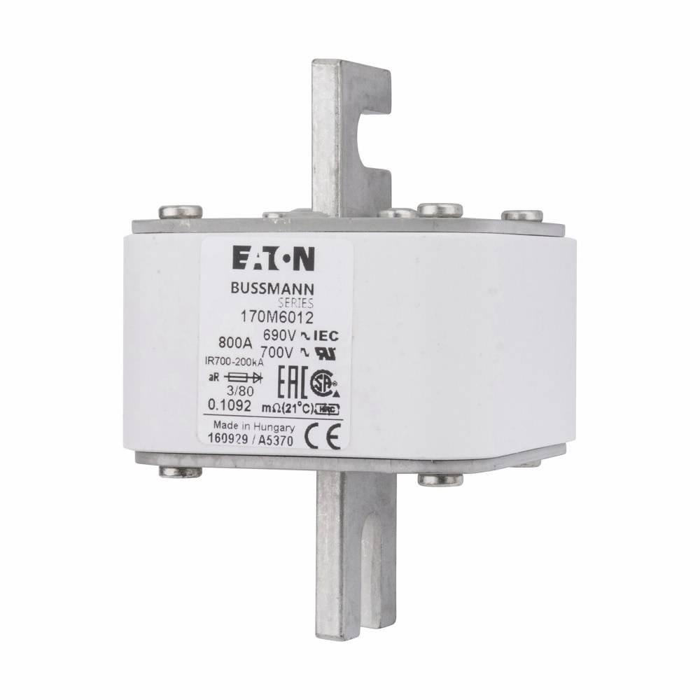 Bussmann 170M6012 Type 80 High Speed Fuse, 800 A, 690 V, 200 kA Interrupt, Class: aR, Square Body