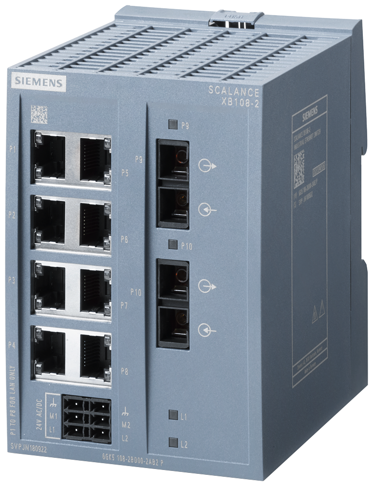 Siemens SCALANCE 6GK51082BD002AB2 Compact Unmanaged Ethernet Switch, 10/100 Mbps, 100 Mbps Multi-Mode Interface, (8) RJ45 Port, PRP Protocol