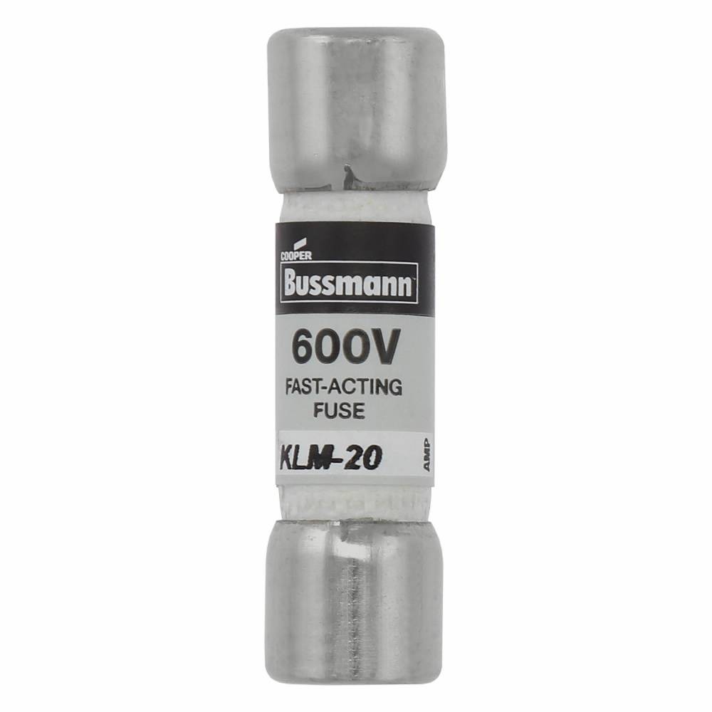 Bussmann KLM-20 Fast Acting Fuse, 20 A, 600 VAC/VDC, 100/50 kAIC Interrupt, Class: Supplemental, Cartridge Body