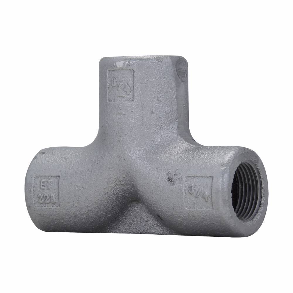 Crouse-Hinds Condulet® ET218 Short Radius Threaded Service Entrance Tee, 3/4 in, 1/2 in, 1/2 in Trade, 90 deg, Feraloy Iron Alloy, Electro-Galvanized/Aluminum Acrylic Painted