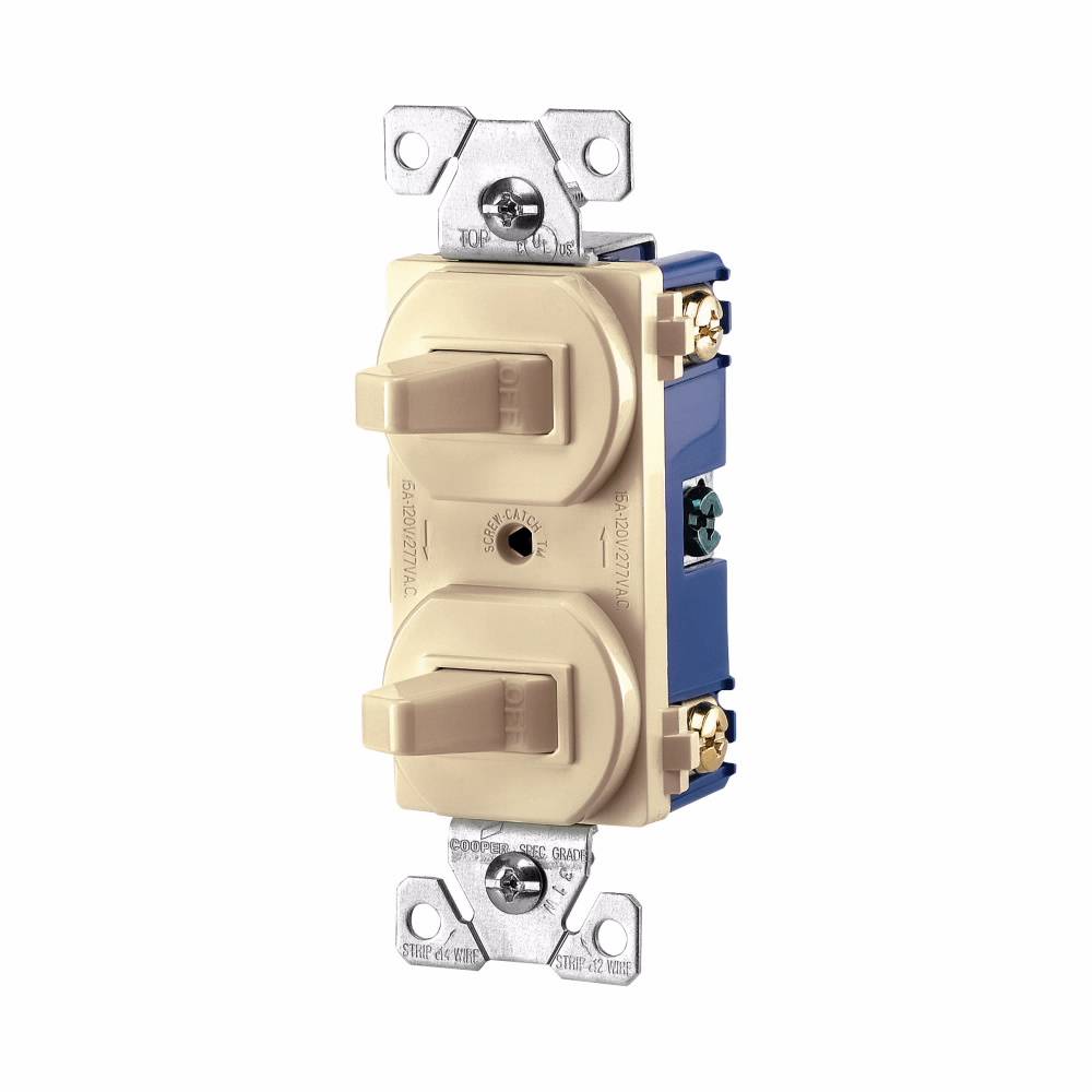 EATON Arrow Hart™ Eaton Wiring Devices 271V-BOX Duplex AC Toggle Combination Switch, 15 A at 120 VAC, 1 Poles