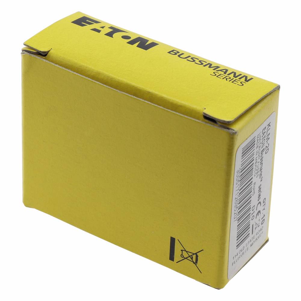 Bussmann KLM-20 Fast Acting Fuse, 20 A, 600 VAC/VDC, 100/50 kAIC Interrupt, Class: Supplemental, Cartridge Body