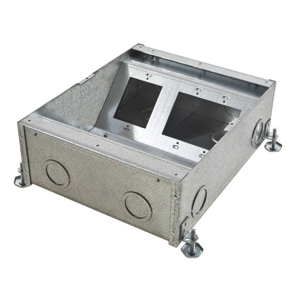 PREMISE WIRING CFB7G4 Semi-Adjustable Standard Floor Box, Stamped Steel, 25.5 cu-in Capacity, 7 Gangs, 30 Knockouts, 4.08 in H x 10 in W x 12.16 in D
