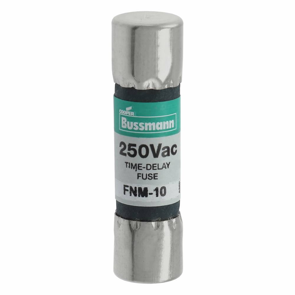 Bussmann Fusetron™ FNM-10 Low Voltage Supplemental Time Delay Midget Fuse, 10 A, 250 VAC, 200 A Interrupt, Class: Supplemental, Cartridge Body