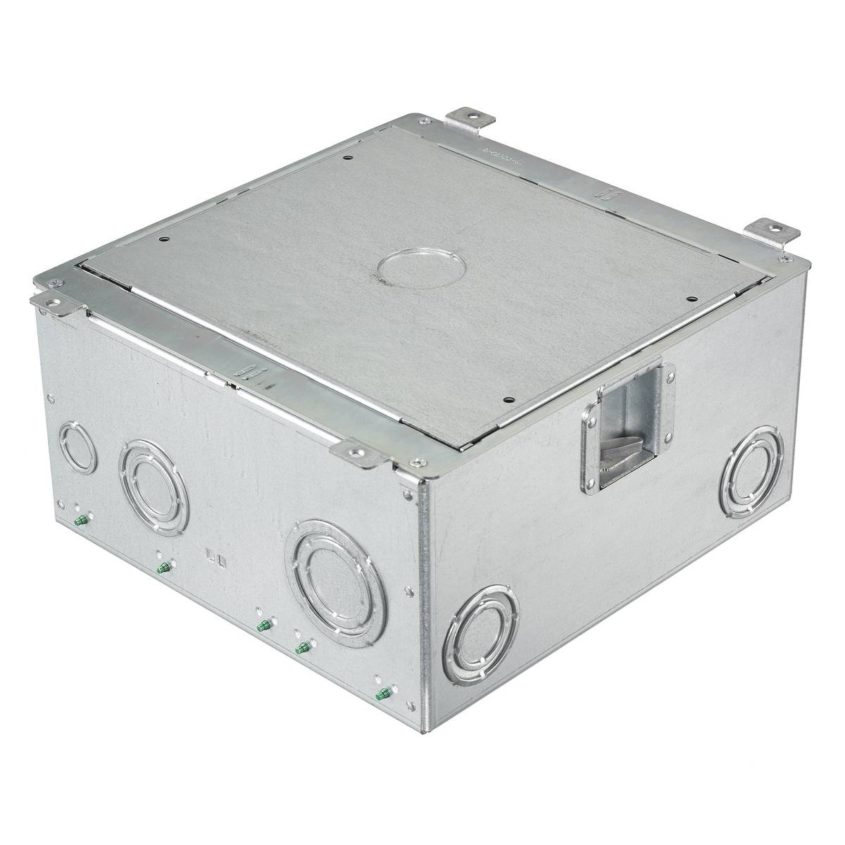 Wiring Device-Kellems SystemOne AFB10G55 Set-In Floor Box, Stamped Steel, 33 cu-in Capacity, 10 Gangs, 16 Knockouts, 10.96 in L x 10.96 in W x 5.74 in H