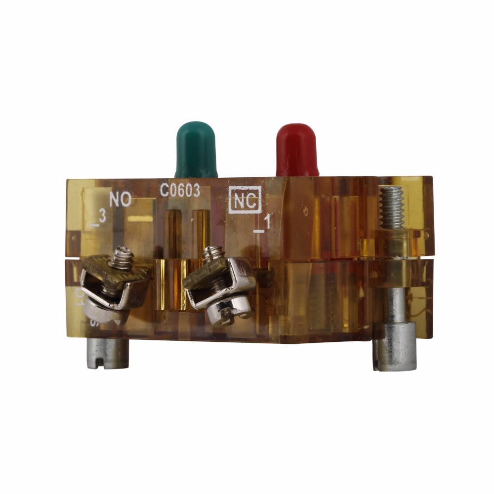 EATON 10250T1EC Heavy Duty Logic Level Oil/Watertight Contact Block, 30.5 mm, 1NO-1NC Contact, 0.5 A at 120 VAC/VDC Contact, Palladium Contact, Amber