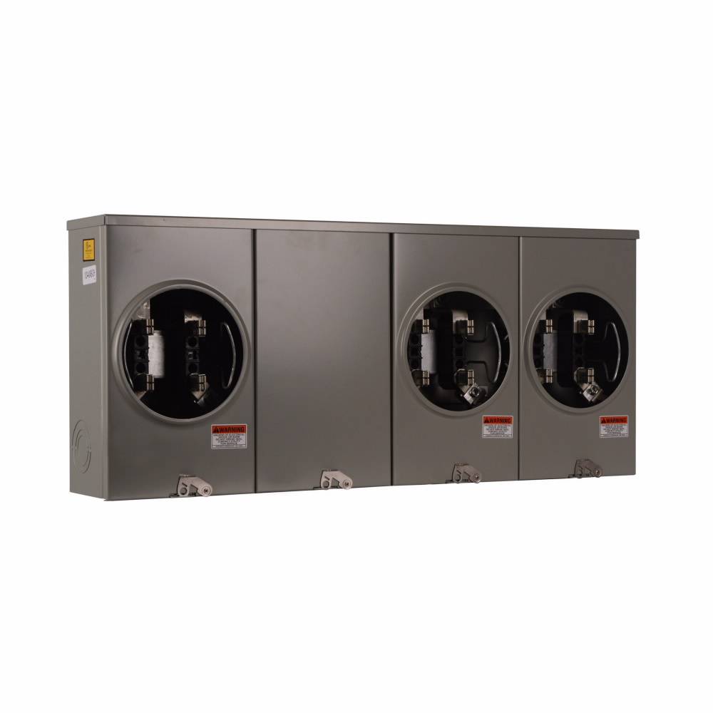 EATON Cutler-Hammer 1004404BCH 3-Wire 3-Position Horizontal Ganged Single Meter Socket With Horn Bypass, 600 VAC, 200 A, 1 Phase