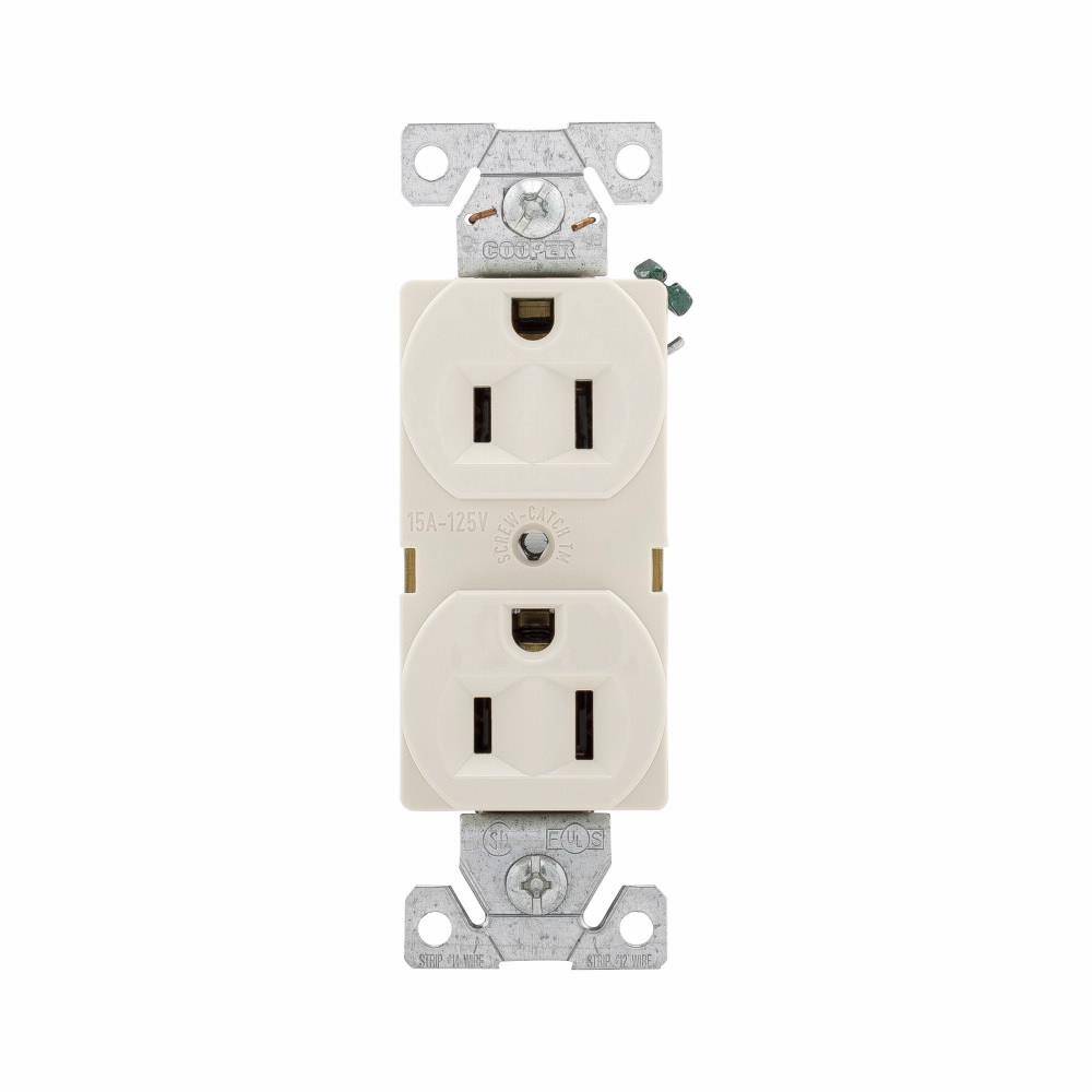 EATON Arrow Hart® 5262LA 5262 Duplex Grounding Standard Straight Blade Receptacle, 125 VAC, 15 A, 2 Poles, 3 Wires, Light Almond
