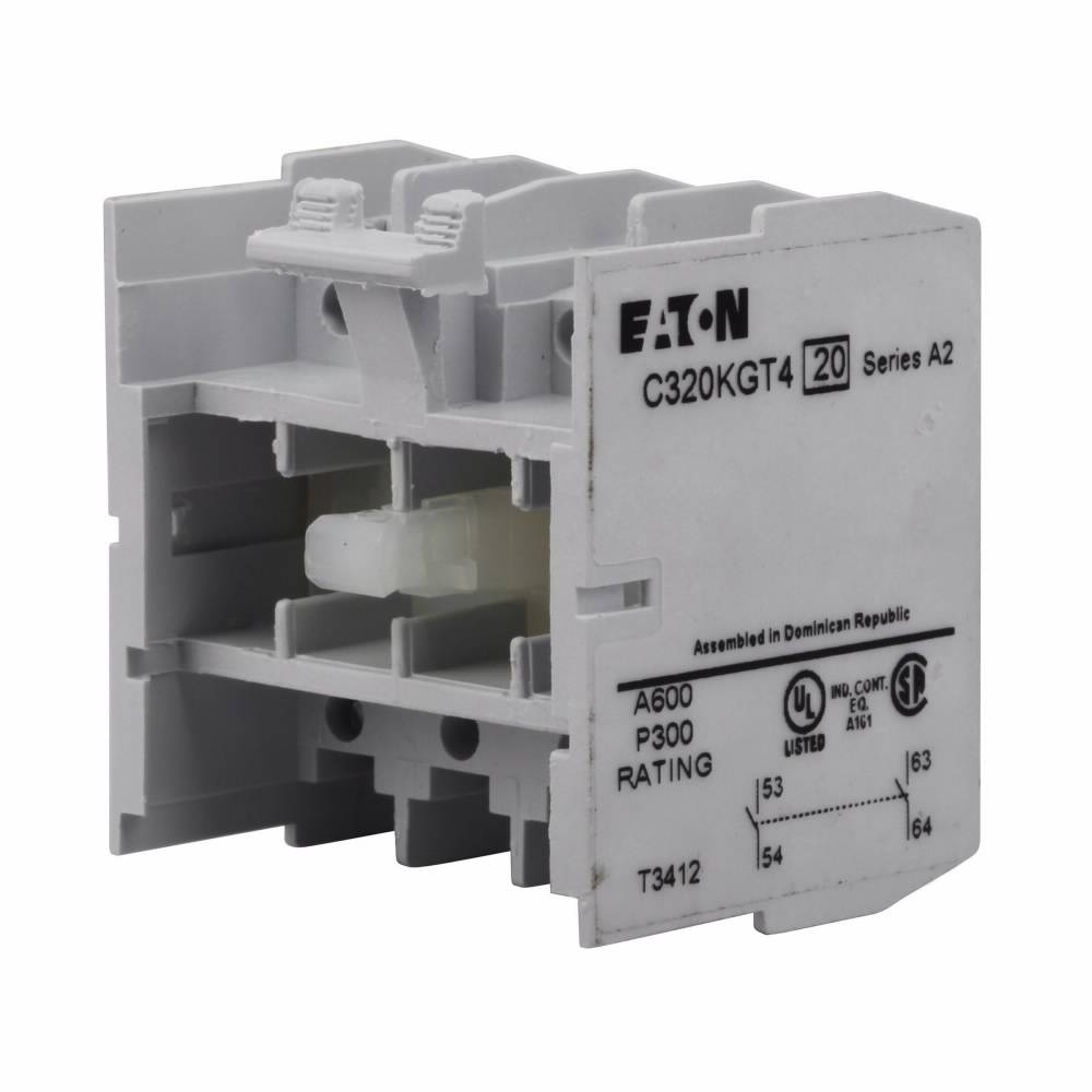 EATON C320KGT4 Heavy Duty Auxiliary Contact Kit, 600 VAC, 10 A, 4 Contacts, Silver Cadmium Alloy