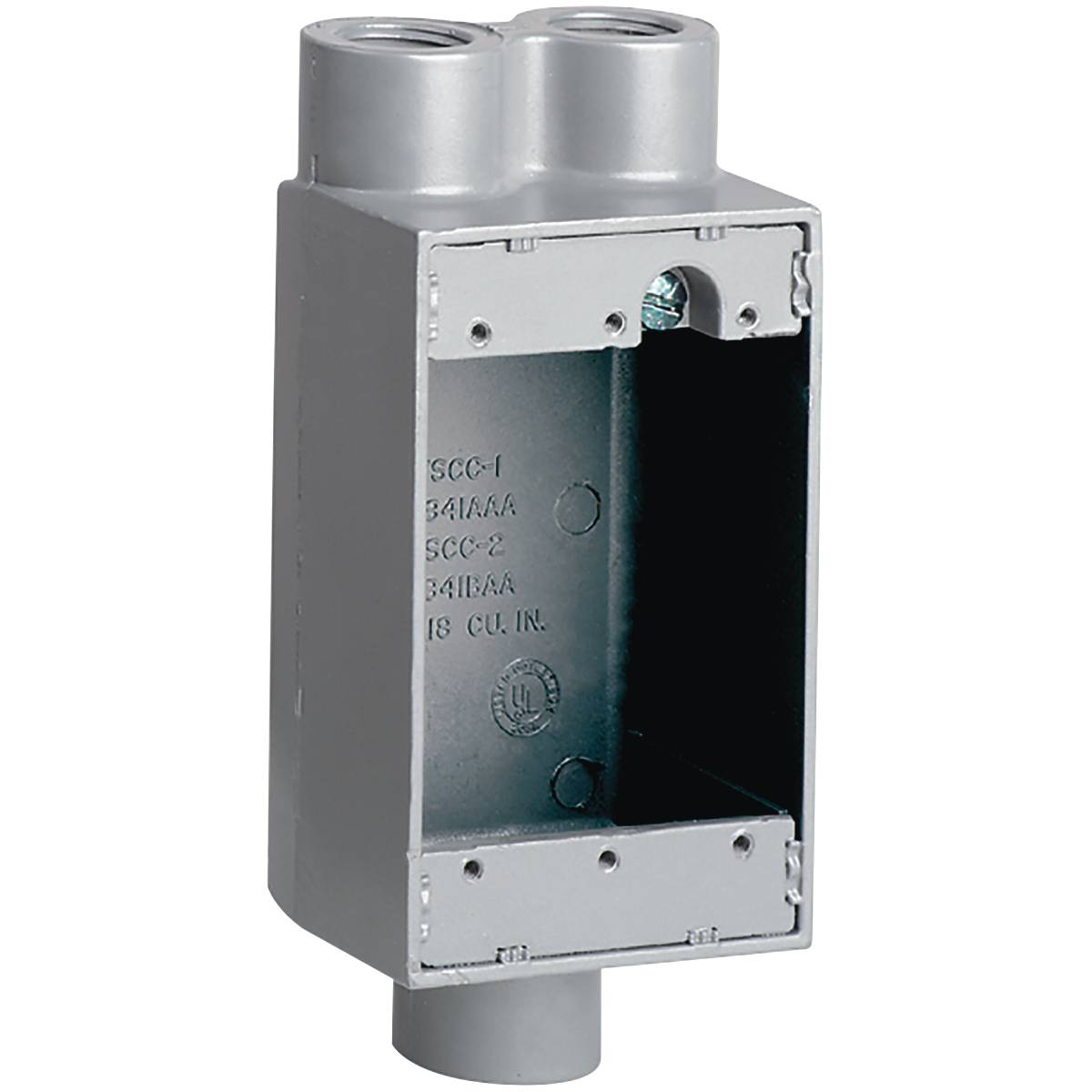 Killark® FSCC-2 Cast Device Box, Copper Free Aluminum, 18 cu-in Capacity, 1 Gang, 1 Outlet, 6-3/8 in H x 2-7/8 in W x 2 in D