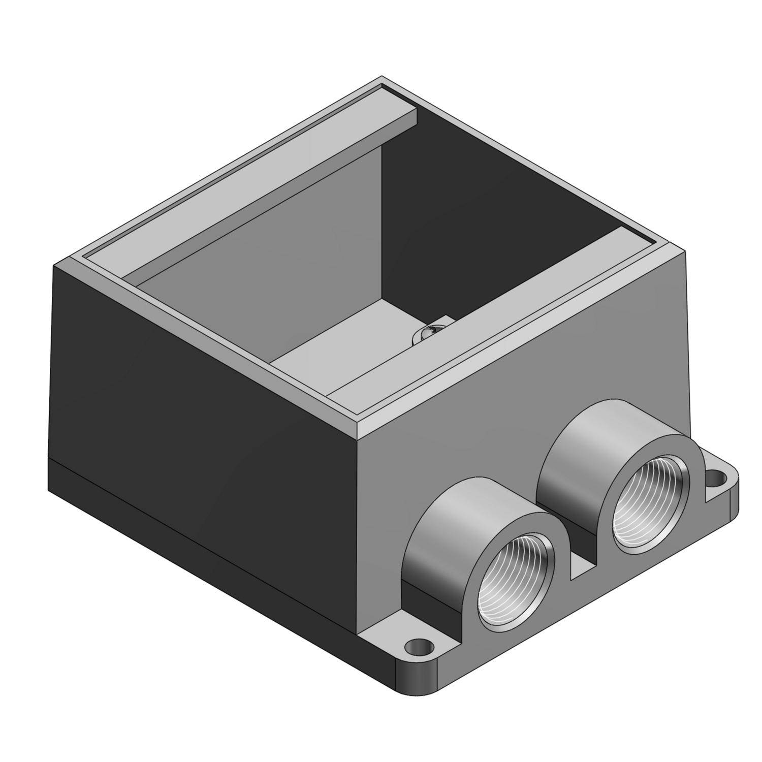 T&B® FDS222-TB Type FDS Dead End Double Hub Deep Style Cast Device Box, Iron, 2 Gangs, 2 Outlets, 2 Knockouts, 4-5/8 in W x 2-13/16 in D x 4-9/32 in H