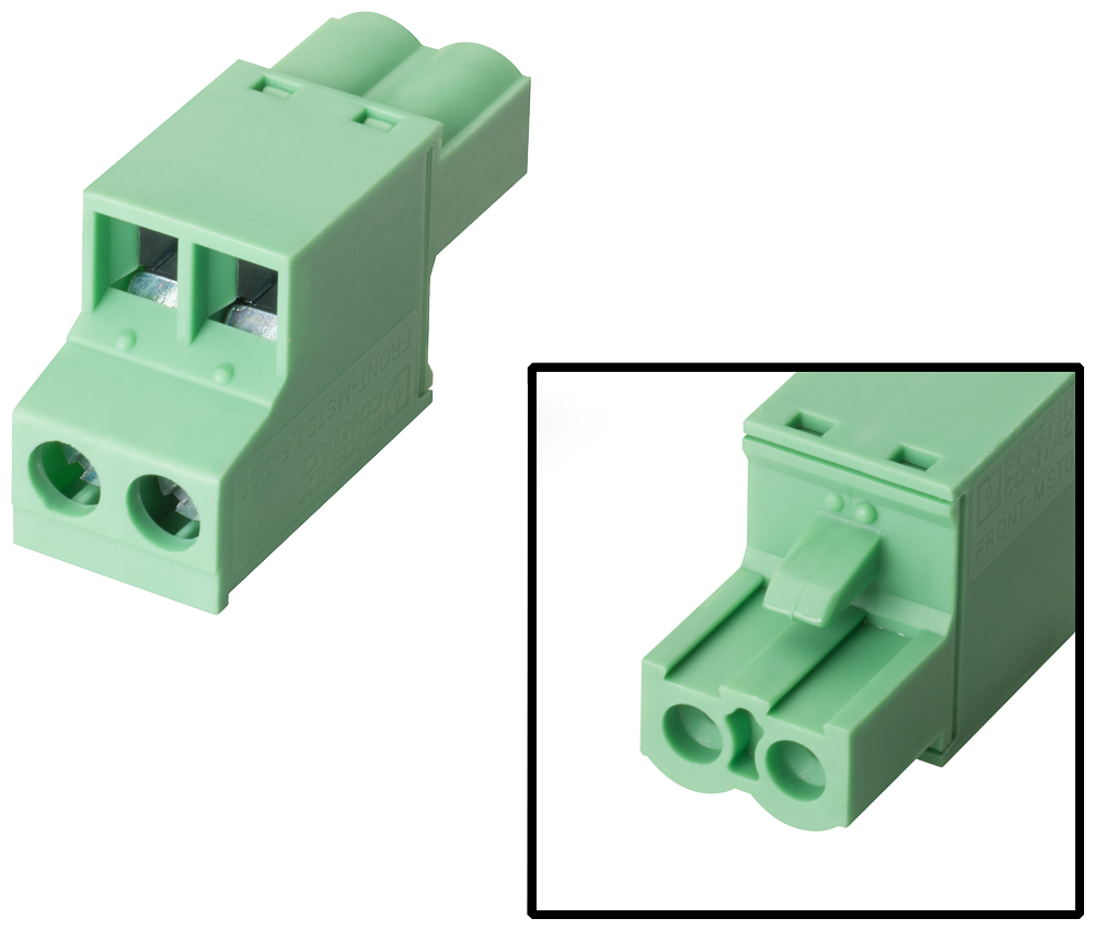 Siemens 6AV66718XA000AX0 Type 1 2-Pin Female Power Supply Connector, For Use With SIMATIC HMI Device, 15 mm H x 10 mm W x 27 mm THK, Plastic, Green