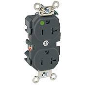 Leviton® 8300-HI 8300-H Duplex Heavy Duty Smooth Face Self-Grounding Standard Straight Blade Receptacle, 125 VAC, 20 A, 2 Poles, 3 Wires, Ivory