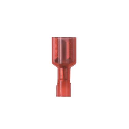 Panduit® Pan-Term™ DNF18-187FIB-M Type DNF-FIB Loose Piece Vibration-Resistant Female Disconnect, 22 AWG Conductor, 0.187 in W x 0.032 in THK Tab, Butted Seam/Funnel Entry Barrel, Brass, Red, Fully Barrel Insulated