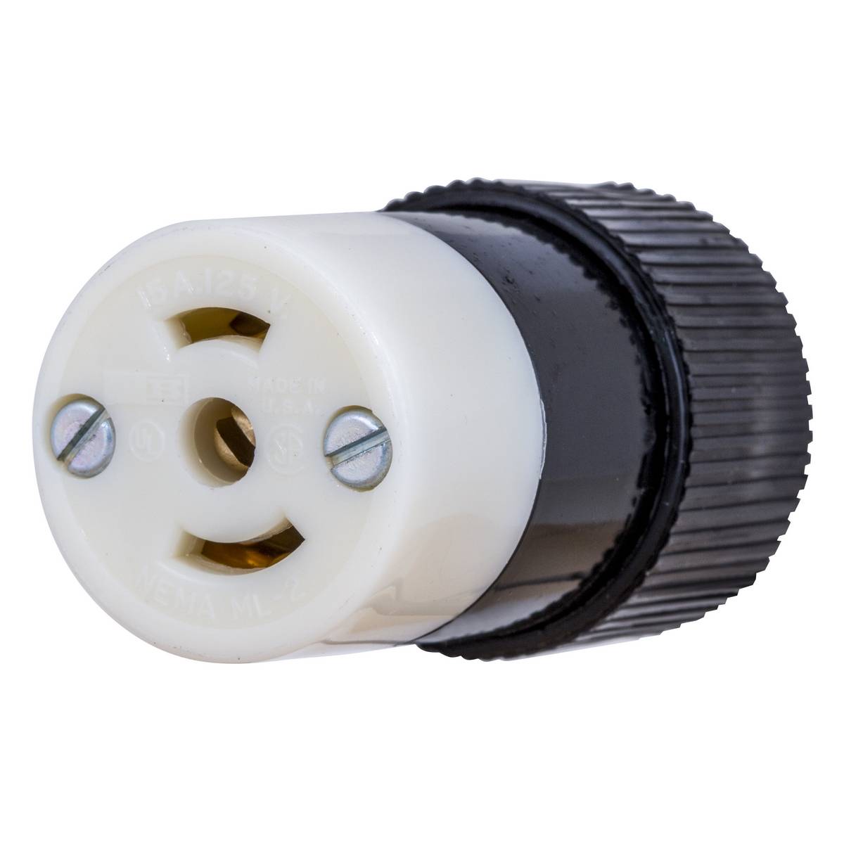 Wiring Device-Kellems Twist-Lock® Insulgrip® 7593NC Female Grounding Midget Standard Locking Connector, 125 VAC, 15 A, 2 Poles, 3 Wires, White