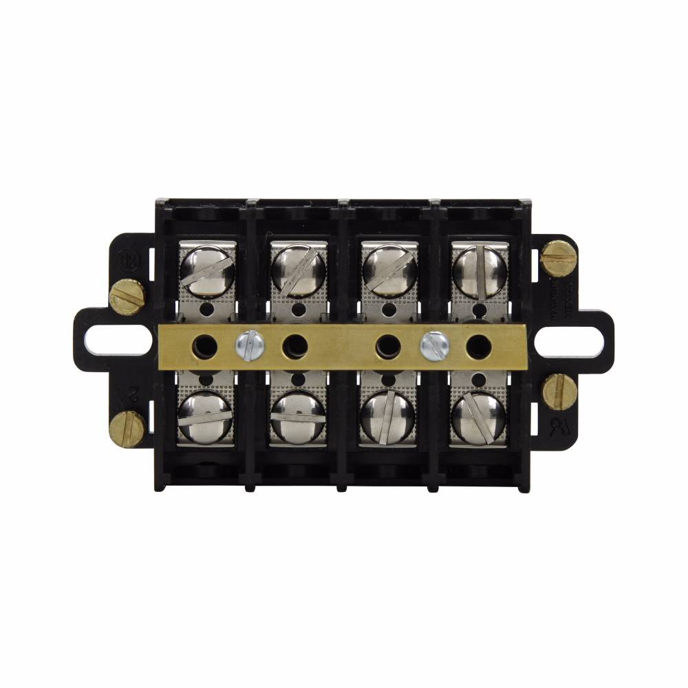 Edison KUSC4 EFSE Standard Terminal Block Strip With Shorting Strap, (4) Screws, 600 VAC, 60 A, 22 to 6 AWG Wire, Black