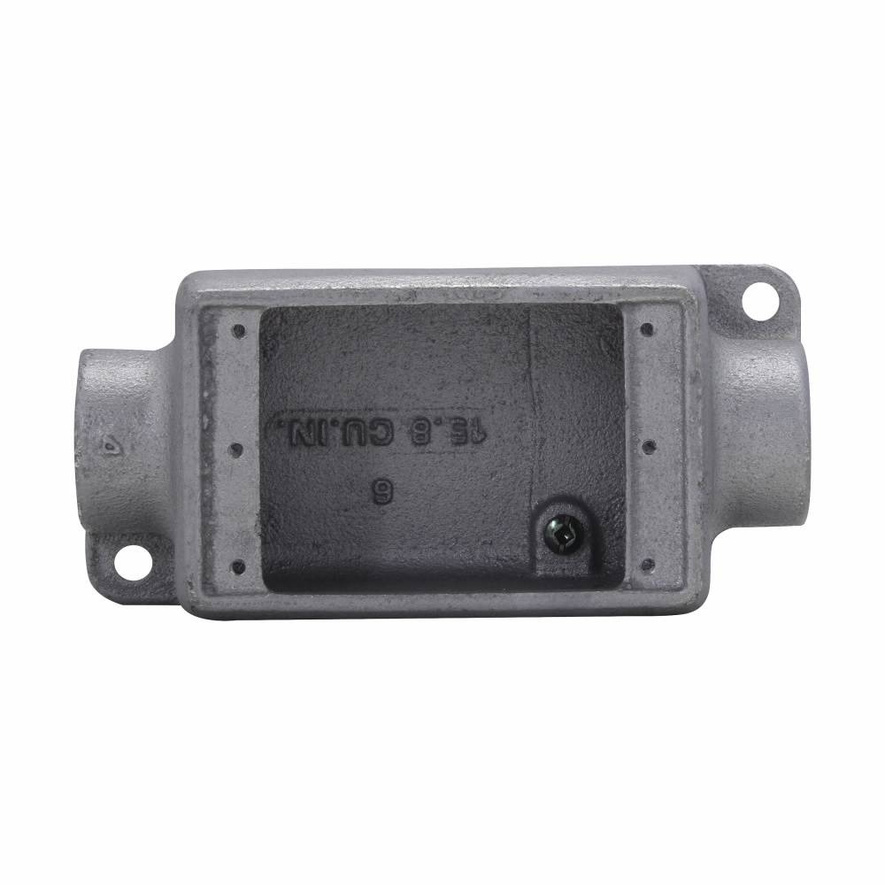 Crouse-Hinds Condulet® FDC2 2-Entry Type FDC Deep Feed-Through Conduit Device Box With Mounting Lug, Ground Screw, 3/4 in Trade, 1 Gang, Feraloy Iron Alloy, Electrogalvanized/Aluminum Acrylic Painted