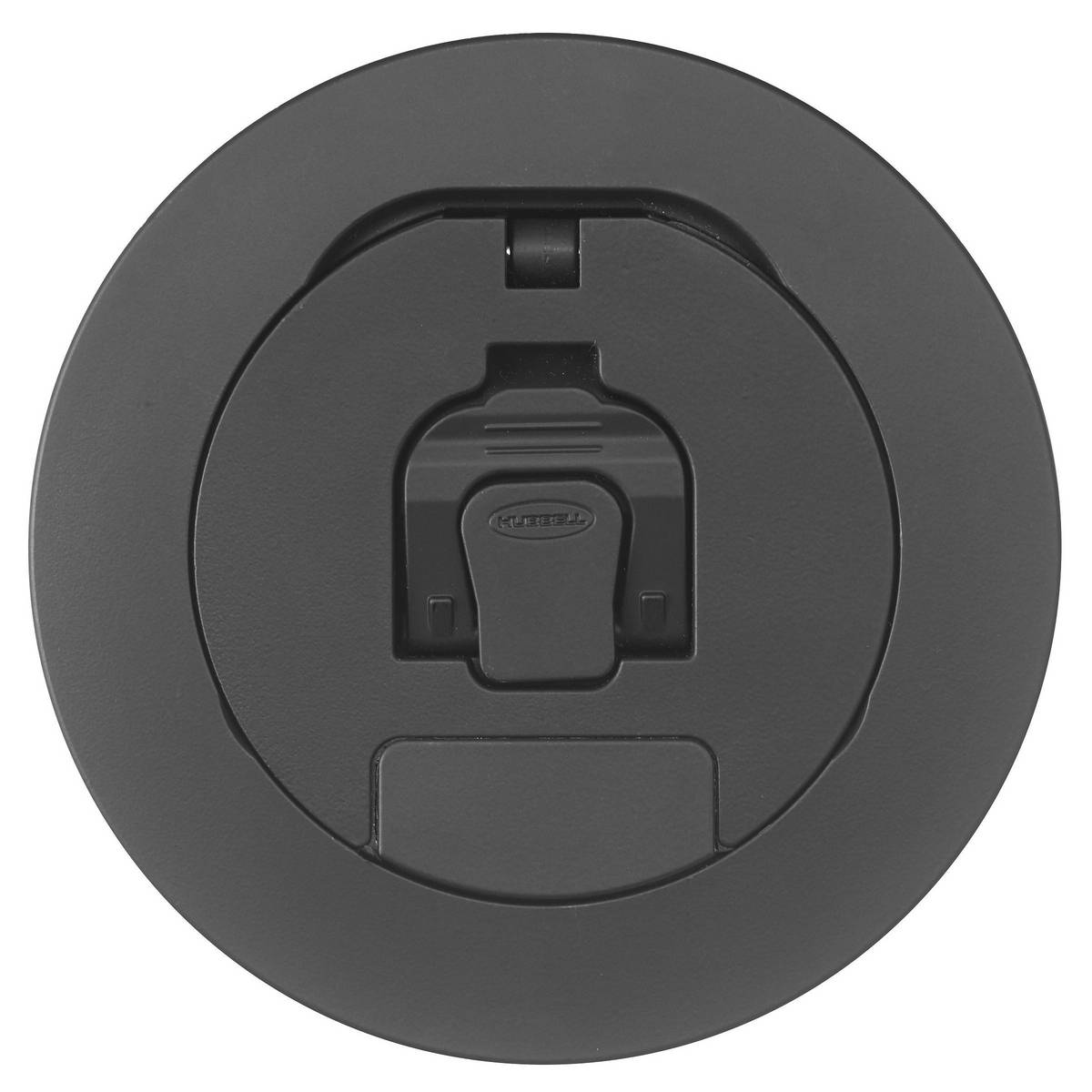 Wiring Device-Kellems SystemOne CFBS1R4CVRBLK Fully Adjustable Standard Floor Box Cover With Single Fold Under Cable Egress Door, 4 in Dia, 5-1/2 in L x 5-1/2 in W, Cast Aluminum