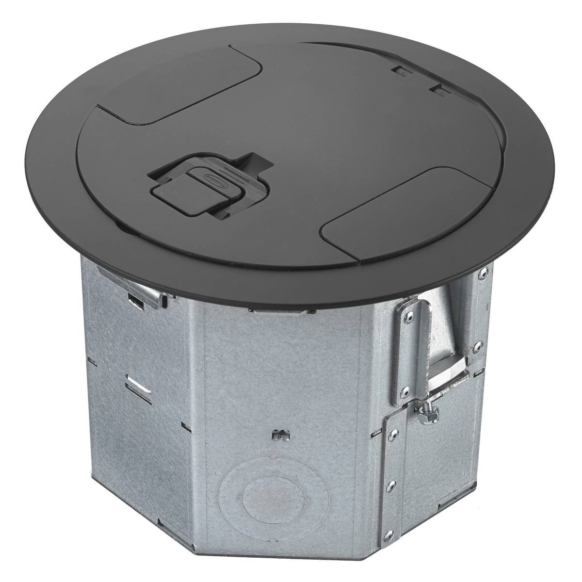 PREMISE WIRING SystemOne™ RAFB4BLK Floor Box With Black Cover, Steel, 19 cu-in Capacity, 4 Gangs, 6.41 in H
