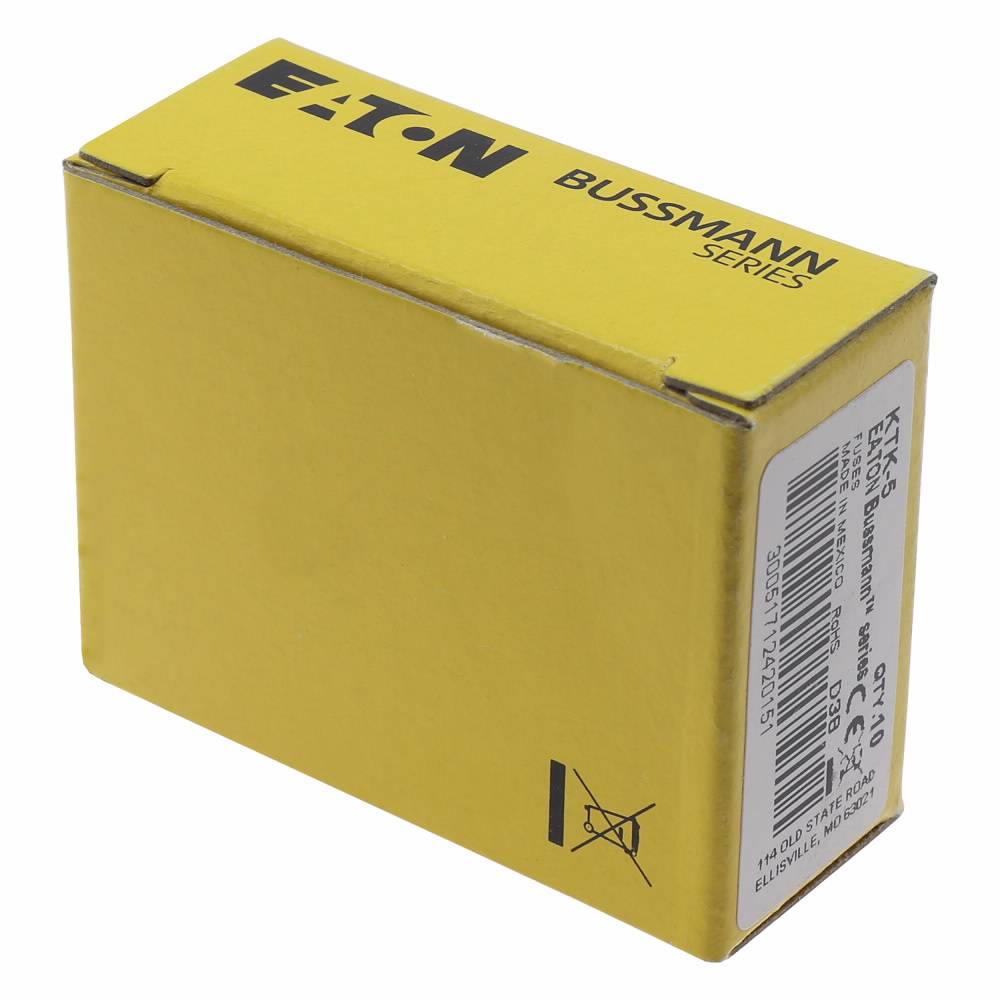 Bussmann Limitron™ KTK-5 Low Voltage Supplemental Fuse, 5 A, 600 VAC, 100 kAIC Interrupt, Class: Supplemental, Cartridge Body