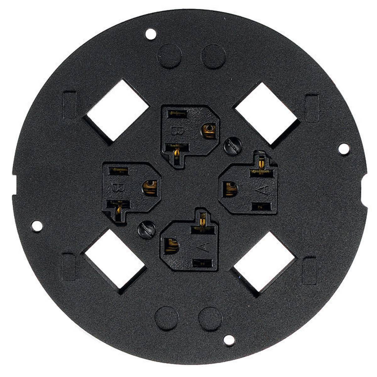 PREMISE WIRING S1SP4X415 Fabricated Standard Sub-Plate With (4) Pre-Wired 20 A Receptacles, 5.36 in Dia, Composite
