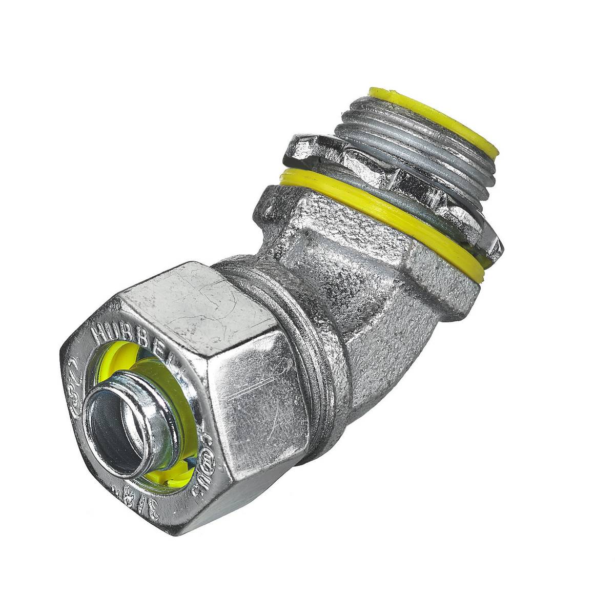 Wiring Device-Kellems H03841 Insulated Male Metallic Liquidtight Connector, 3/8 in Trade, 45 deg, Steel, Zinc Plated