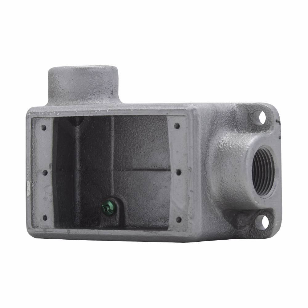 EATON Crouse-Hinds Condulet® FDL2 Type FDL 2-Entry 90 deg Deep Conduit Device Box With Ground Screw, Feraloy® Iron Alloy, 23 cu-in Capacity, 1 Gang, 2-3/4 in W x 2-11/16 in D x 5-5/32 in H
