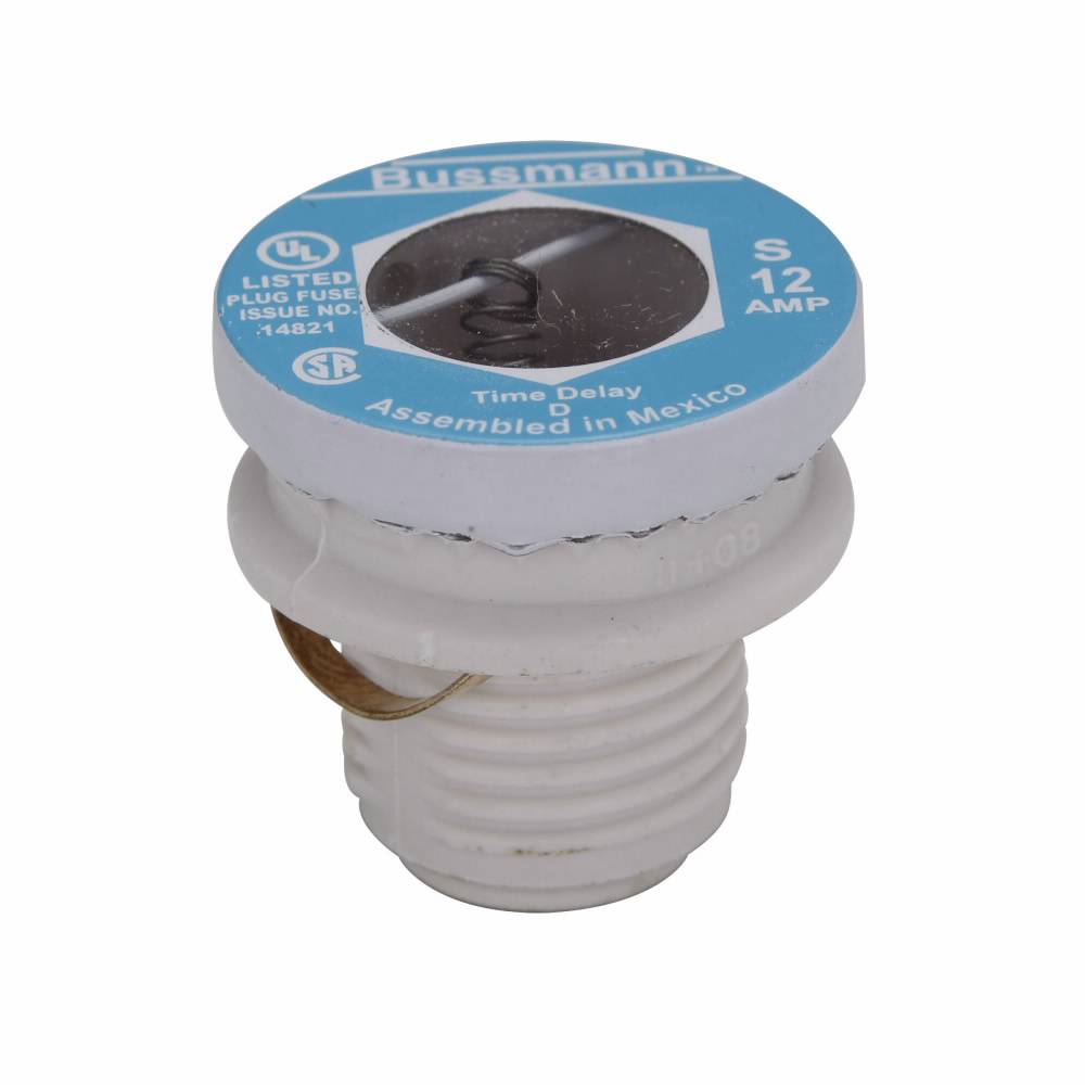 Edison FUSTAT® S-12 Type S Heavy Duty Time Delay Plug Fuse, 12 A, 125 VAC, 10 kA, Round Body