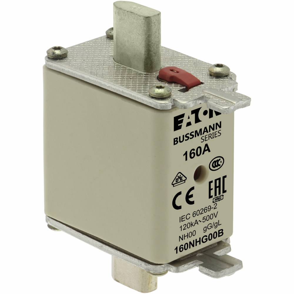Bussmann 160NHG00B Size 00 Dual Indicator Low Voltage NH Fuse Link, 500 V, 160 A, For Use With NH Series Class C gG/gL Fuse, Ceramic
