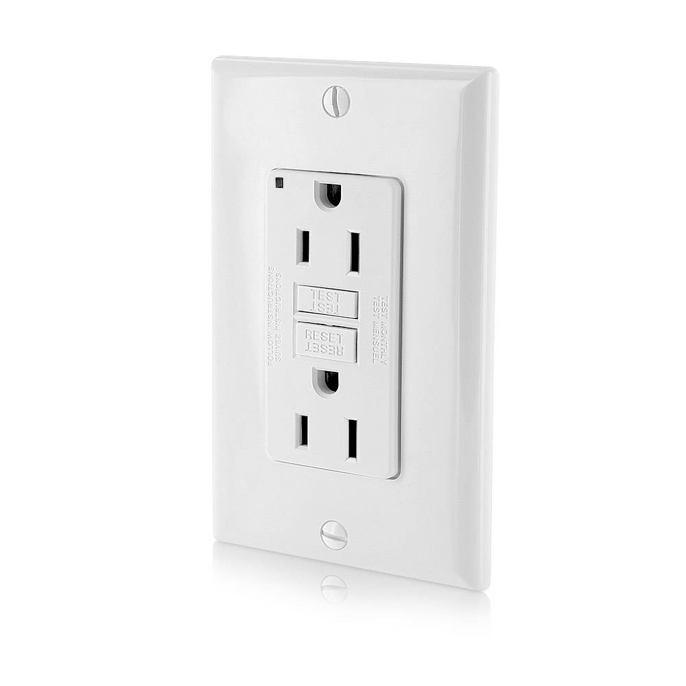 Leviton® SmartlockPro® Slim® GFNT1-W Duplex Monochromatic Non-Tamper Resistant Self-Test GFCI Receptacle With Wallplate, LED Indicator, 125 VAC, 15 A, 2 Poles, 3 Wires, White