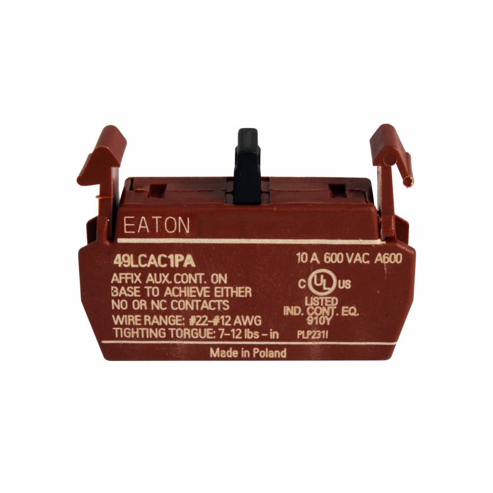 EATON C320AMH2 Freedom 2-Pole Auxiliary Contact, 600 VAC, 1NO-1NC Contacts, Silver Cadmium Alloy