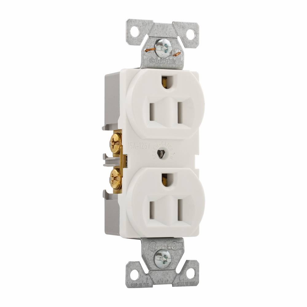 EATON Arrow Hart™ Eaton Wiring Devices 5262W Duplex Straight Blade Receptacle, 125 VAC, 15 A, 2 Poles, 3 Wires, White
