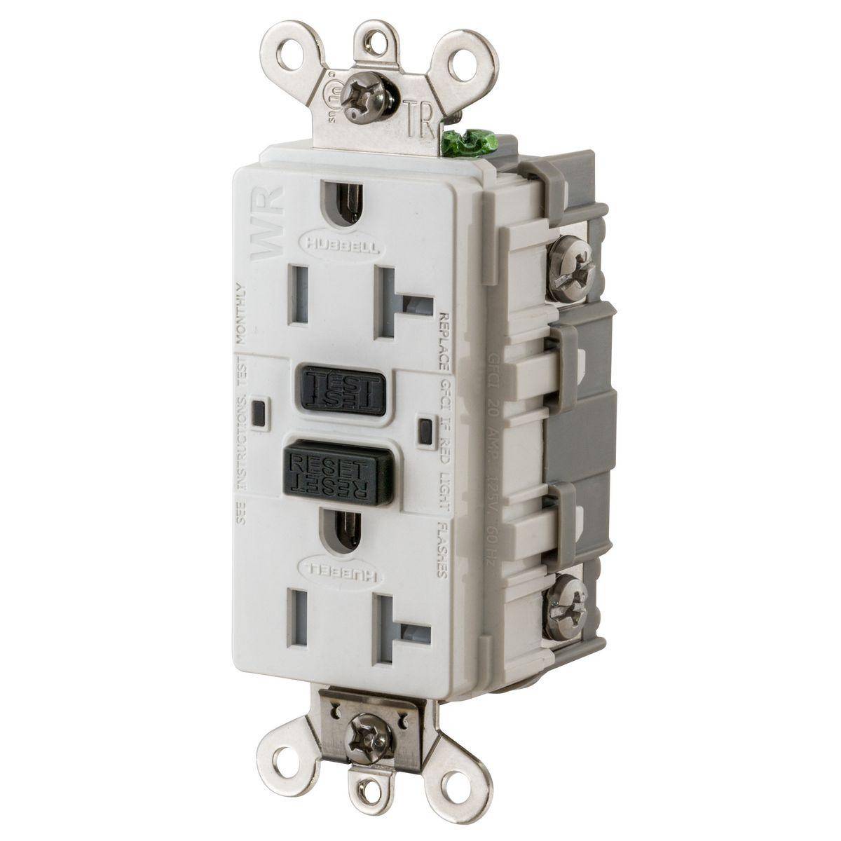 Wiring Device-Kellems GF5362SGW 1-Phase Auto Duplex Grounding Heavy Duty Standard Tamper-Resistant Weather-Resistant Screw Mount GFCI Receptacle, 125 VAC, 20 A, 2 Poles, 3 Wires, White