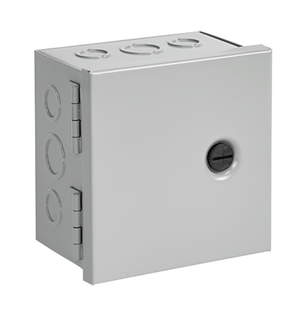 nVent HOFFMAN AHE18X12X4 A90HC Pull Box With Knockout, 12 in W x 4 in D x 18 in H, Butt Hinged Cover, NEMA 1/IP30, Steel