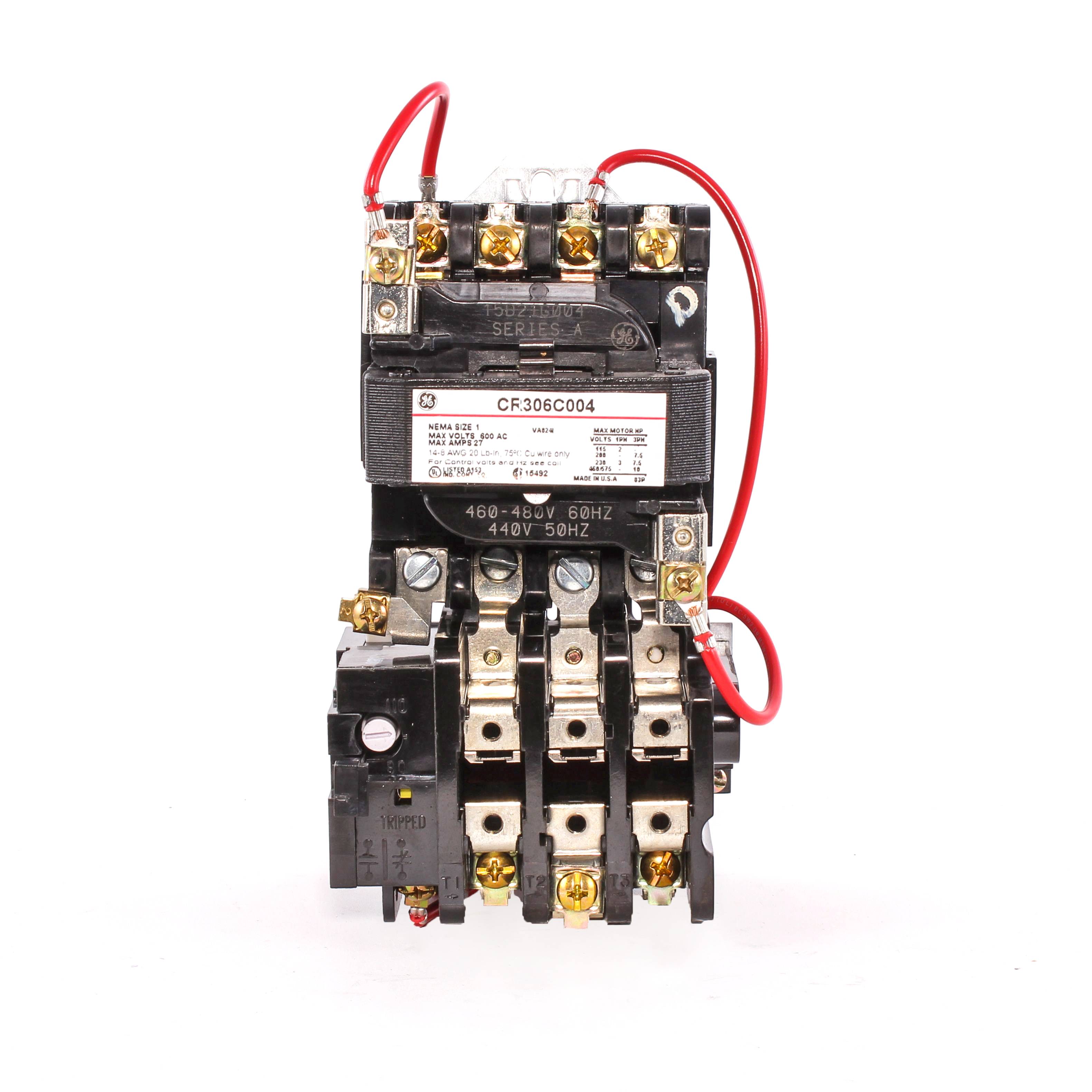 GE CR306C004 Full Voltage Non-Reversing Non-Combination NEMA Magnetic Starter, 440 VAC at 50 Hz, 460 to 480 VAC at 60 Hz V Coil, 3 Poles, Open Enclosure