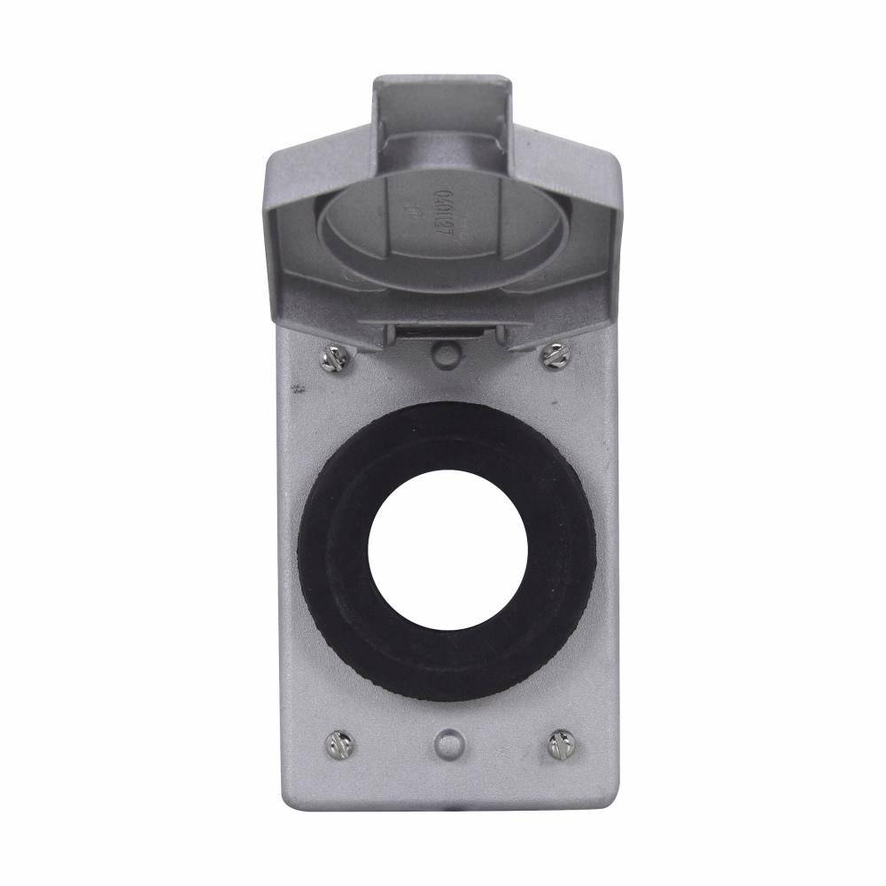 EATON WLRS2 WLRS Single Spring Door Cover, 1-1/2 in Dia, 2.91 in L x 1.13 in W x 4.44 in D, (1) Receptacle Cover, Copper-Free Aluminum