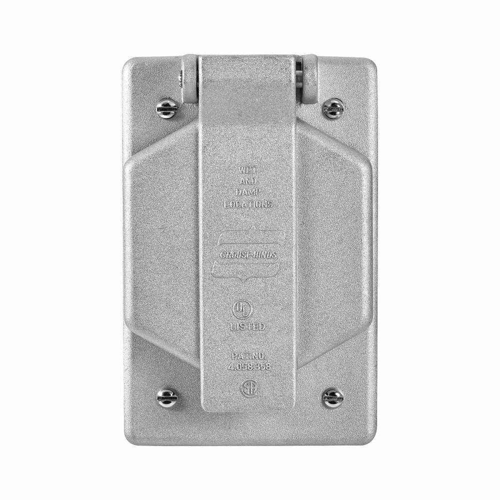 EATON WLRS2 WLRS Single Spring Door Cover, 1-1/2 in Dia, 2.91 in L x 1.13 in W x 4.44 in D, (1) Receptacle Cover, Copper-Free Aluminum