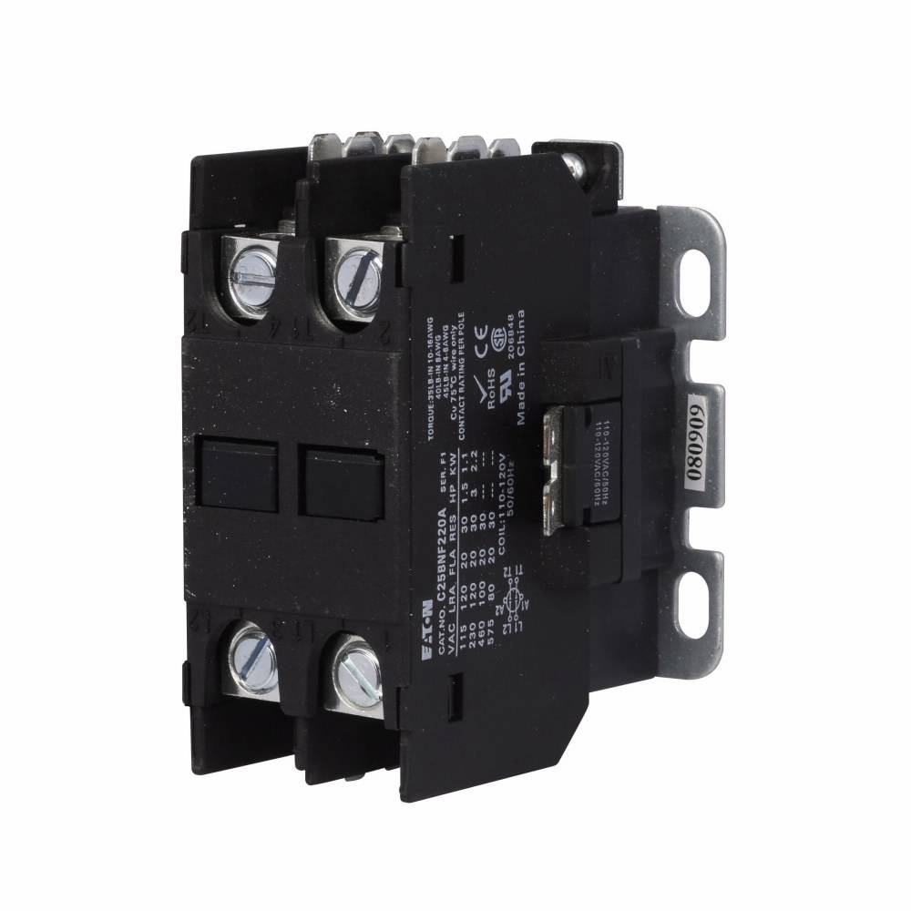 EATON C25BNF220B Non-Reversing Definite Purpose AC Contactor, 220/240 VAC V Coil, 20 A, 2 Poles