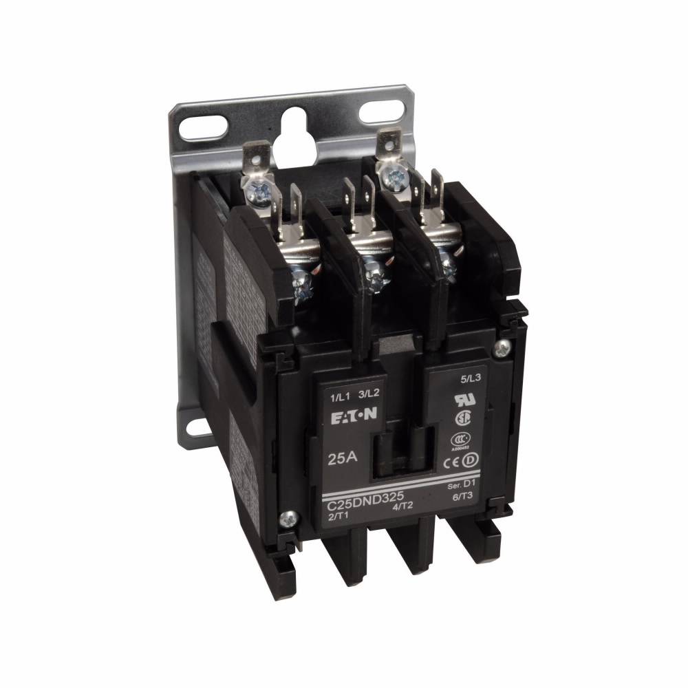EATON C25DND330T D-Frame Non-Reversing Definite Purpose Control Contactor With Metal Mounting Plate, 24 VAC at 50/60 Hz V Coil, 30 A, 3 Poles