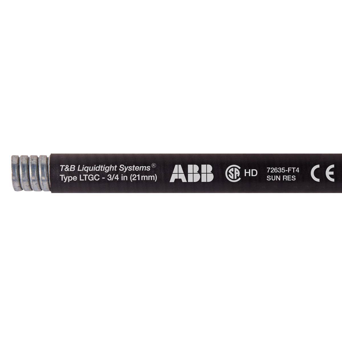 T&B® Industrial Fitting Liquidtight Systems™ LTGCS02B-C Type LTGC Liquid Tight Flexible Metal Conduit With PVC Jacket, 1/2 in Trade, 0.622 in ID x 0.84 in OD, 100 ft L, Steel