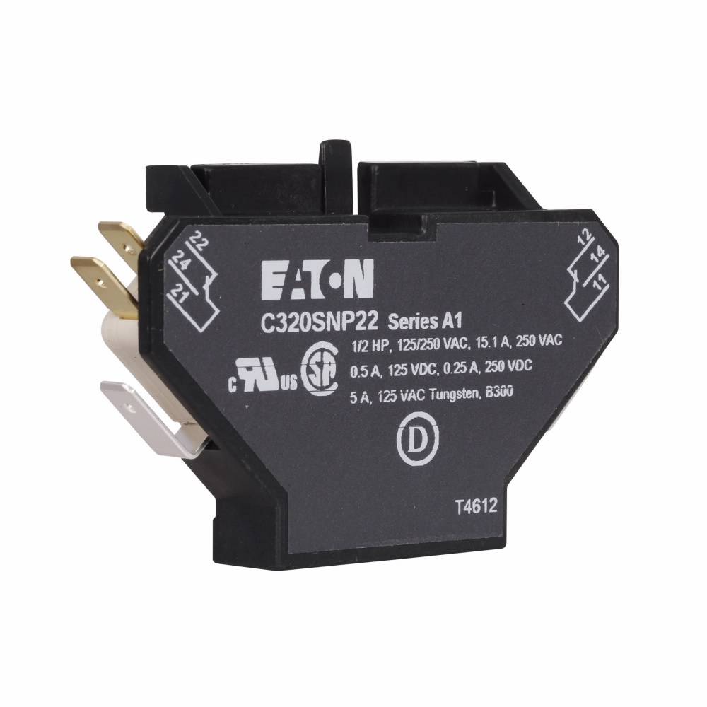 EATON C320SNP22 Auxiliary Contact, 600 VAC, 10 A, Silver Cadmium Alloy