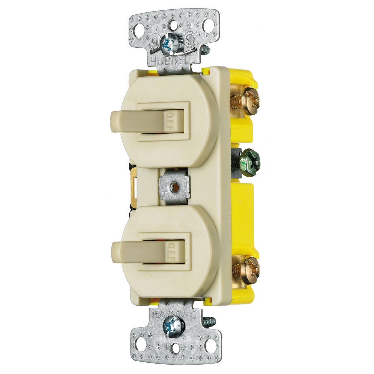 Wiring Device-Kellems RC303I Side Wired Standard Sized Combination Toggle Switch, Electrical Ratings: 120 VAC, 15 A, 1800 W, 3 Poles