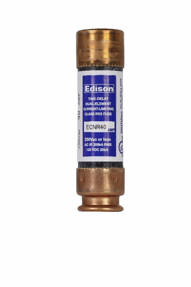 Edison ECNR40 ECNR Current Limiting Time Delay Fuse, 40 A, 250 VAC/125 VDC, 200 kAIC Interrupt, Class: RK5, Cylindrical Body