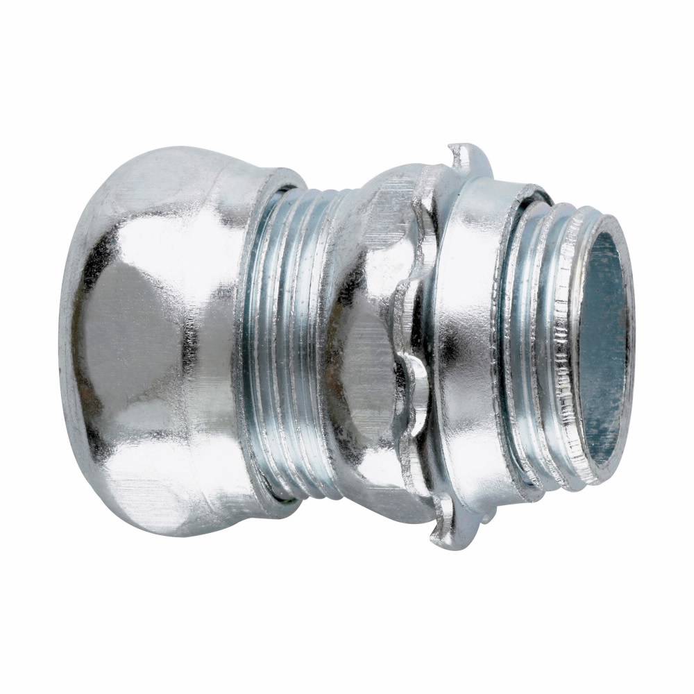 Crouse-Hinds 651S Compression Non-Insulated Straight Conduit Connector, 3/4 in Trade, For Use With Thinwall EMT Conduit, Steel, Zinc Plated