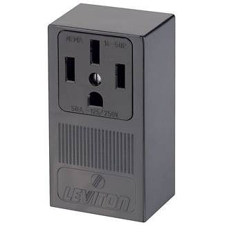 Leviton® 55050 Grounding Straight Blade Receptacle, 125/250 VAC, 50 A, 3 Poles, 4 Wires, Black